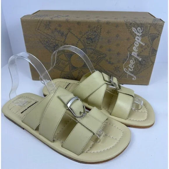 Free People Women's Sloan Buckle Open Toe Leather Sandals Buttermilk Size 8 - Picture 8 of 10